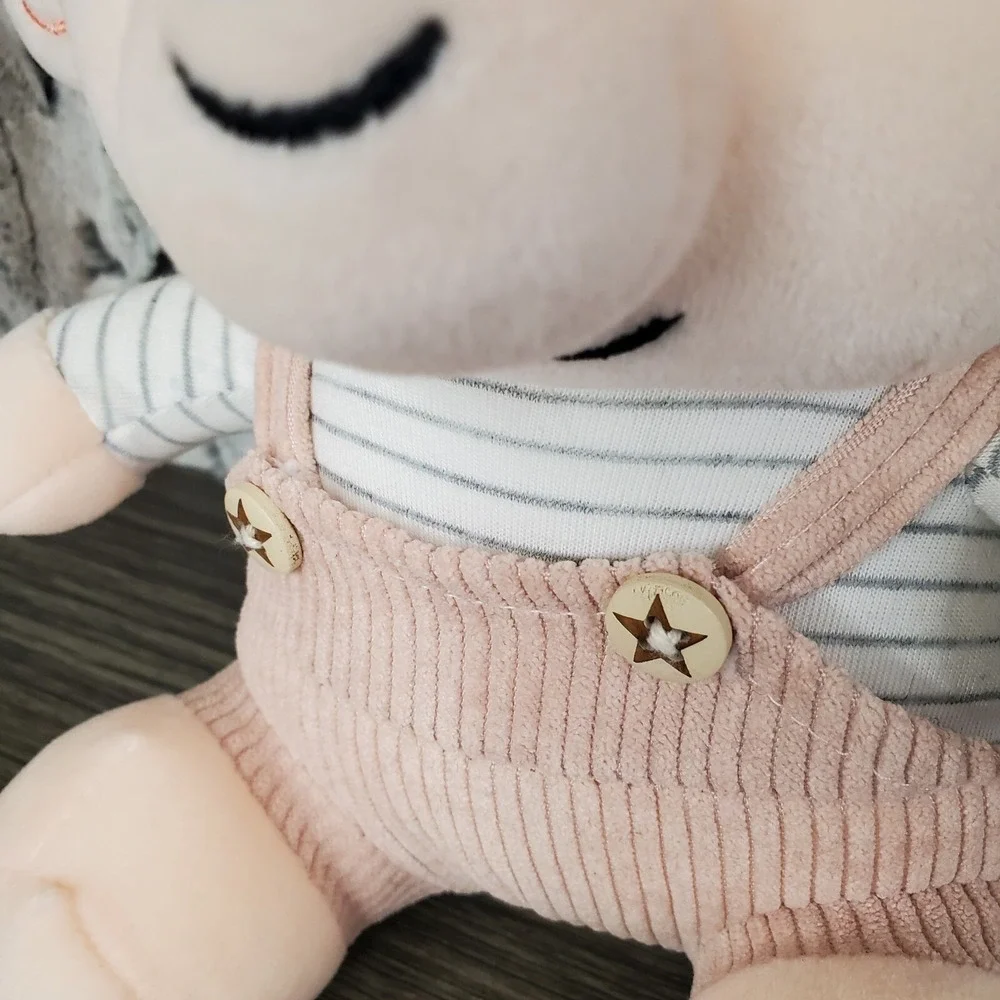 Elephant Plush Stuffed Animal Baby Shower Gift Pinks Corded Suspenders Heart Ear